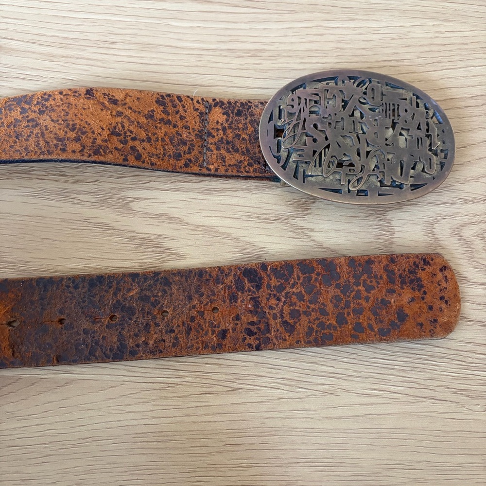 Diesel Brown Leather Belt with Silver Buckle Sz 95 Made in Italy